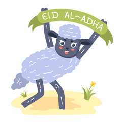 cartoon sheep carrying a banner that says 