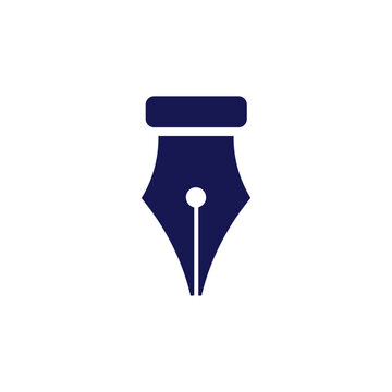 Classic fountain pen nib icon in dark blue color.