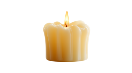 Elegant Golden Candle with Soft Flame, Luxury Relaxation and Wellness Concept Isolated on Black Background, Minimal Spa Mood and Calm Decorative Lighting