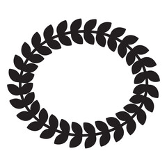 Minimal black leaf wreath oval frame vector illustration for wedding invitation, logo design, elegant botanical border isolated on white background