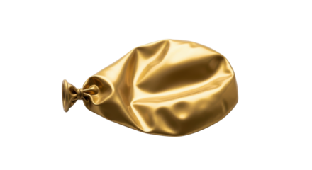 Deflated gold balloon with tied knot on black background empty, Isolated On Png Transparent Background