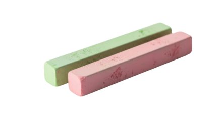Two pastel colored chalk sticks one pink and one green on black image, Isolated On Png Transparent Background
