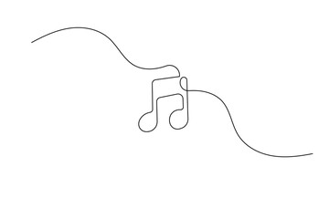 Music note continuous one line drawing on white background