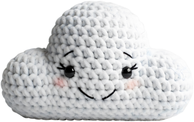 Cute Crochet Cloud Plush Toy with Smiling Face and Rosy Cheeks, Soft Handmade Stuffed Pillow for Kids Room Decor, Adorable Gift Idea
