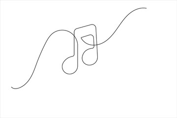 Music note continuous one line drawing on white background
