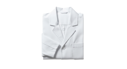 White folded lab coat with collar and pocket on black background clothing, Isolated On Png Transparent Background