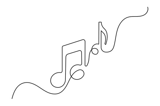 Music note continuous one line drawing on white background