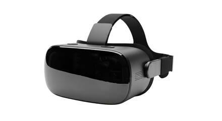 Fototapeta premium Black virtual reality headset with adjustable strap and lenses on black background goggles, Isolated On Png Transparent Background