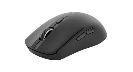 Dark gray computer mouse with scroll wheel and buttons on black background technology, Isolated On Png Transparent Background