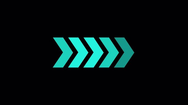 Right directional arrow loop animation indicating forward movement on black background, seamless arrow movement.