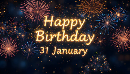 Vibrant Happy Birthday celebration with fireworks on dark background