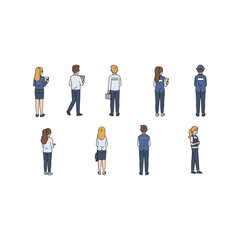 Diverse group of people in casual and professional attire standing together.