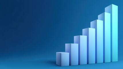 Abstract 3D Bar Graph Design Showing Progress and Growth in Shades of Blue Against a Simple Background for Business and Finance Concepts