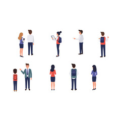 Diverse group of people standing and interacting in various poses.