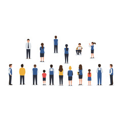 Diverse group of people standing and sitting in a flat design style.