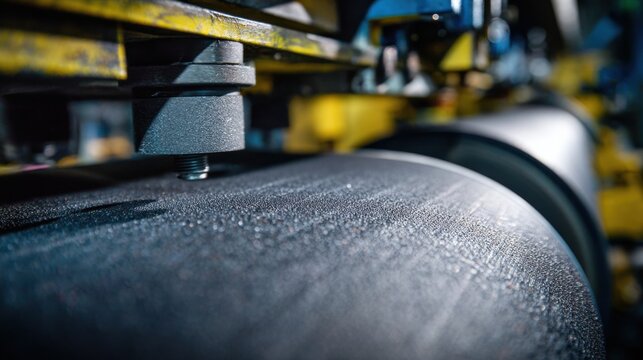 Medium shot of uniform rubber buffing equipment creating consistent tire surface texture demonstrating balanced abrasion that optimizes retread durability and performance.