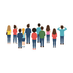 Diverse Group of People Standing Together from Behind Facing Forward.