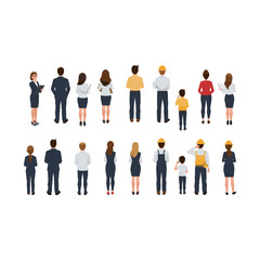 Diverse Group of People Standing with Backs Turned in Various Professions.