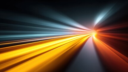Abstract dynamic light trails representing speed and motion in vibrant orange, blue, and gray hues against a dark background for creative concepts