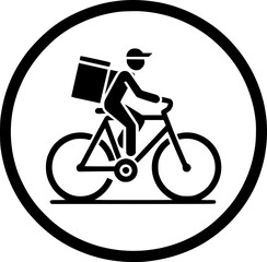Minimalist black-white pizza courier icon with clean lines, no shading, isolated on white. Simple, modern, scalable, ideal for delivery logos or digital use.