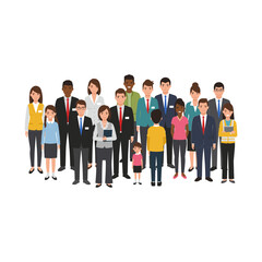 Diverse group of professionals standing together in a unified team.