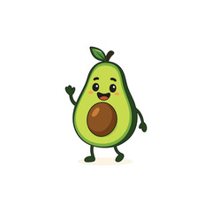 A cute avocado cartoon character with a happy face