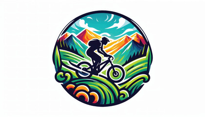 Mountain Biker Silhouette Riding Through Vibrant Landscape.