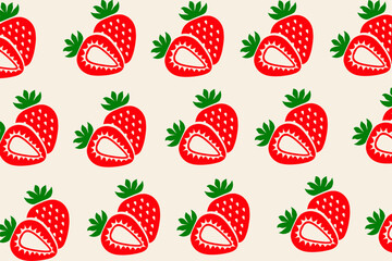 Strawberry Seamless Pattern with Cute Repeating Illustration for Textile Design
