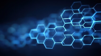 Abstract blue hexagonal pattern with glowing lines and dark background, representing technology, connectivity, and modern design elements.