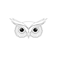 Illustration of a Stylized Owl Head in Black and White on a Minimalist Background