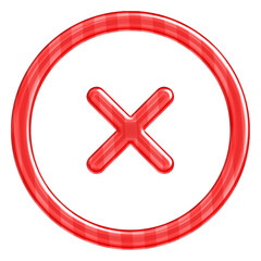Obraz premium Glossy Christmas Outline Cross Icon with a 3D Effect – Red Candy Cane Striped Jelly Cancel Symbol for Holiday Web UI