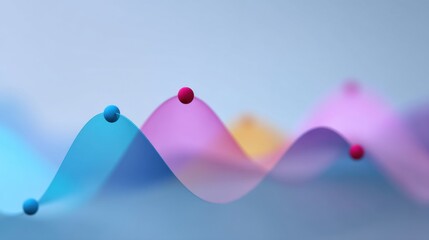 Abstract colorful wave patterns and floating spheres creating a vibrant visual representation of data analysis and technological innovation in design