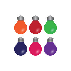 Colorful light bulb on white background. Set of simple and colorful light bulb icons.