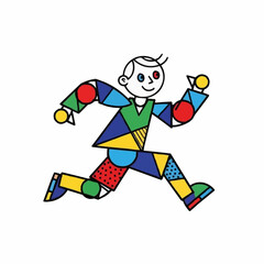 Abstract Geometric Figure Running with Colorful Shapes.