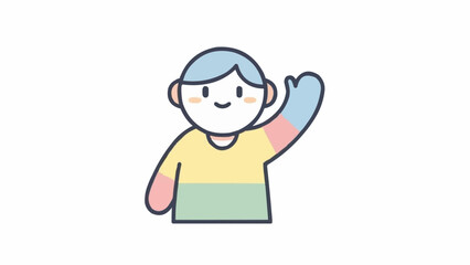 Cute cartoon person waving hello with a friendly smile.