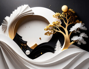 繊細な金細工のような木と白い松。光と影が織りなす、スタイリッシュな冬の情景
