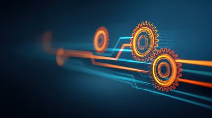 Abstract representation of technology, gears, and lines in a futuristic digital design showcasing innovation and mechanical engineering concepts.