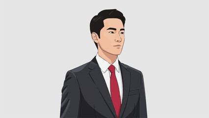 Professional Asian Man in a Suit and Tie Standing Confidently.