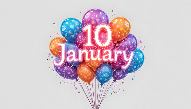 Vibrant balloons celebrate January 10th with colorful festive cheer