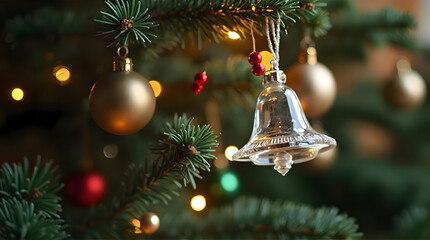 Clear Bell Ornament and Gold Baubles