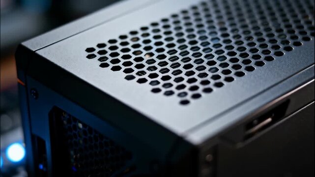 Modern Computer PC Case with Hexagonal Ventilation and Blue LED Lights