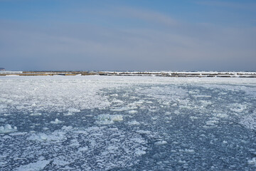 北海道　船上から見た網走港の流氷