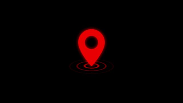 Location marker glowing red color on black background indicates gps coordinates