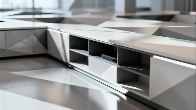 Modern geometric furniture design with sleek lines and integrated lighting