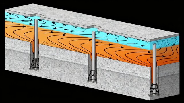 Dynamic 2D geothermal reservoir model showcasing fluid flow patterns for enhanced energy extraction and sustainable resource management.