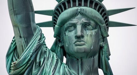 Obraz premium Statue of Liberty weeping with painted tears symbolizing sorrow and despair for the nation