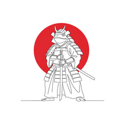 Samurai Frog Japanese Line Art Illustration　Minimal Japanese Modern Artwork of a Frog Warrior with Sword