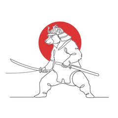 Samurai Bear Japanese Line Art Illustration　Minimal Japanese Modern Artwork of a Bear Warrior with Sword