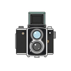 Vintage Twin Lens Reflex Camera Illustration in Flat Style