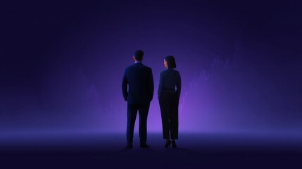 Professionals Observing Future Trends in Business with Graph Indicators in Dark Background for Financial Analysis and Market Research Concepts